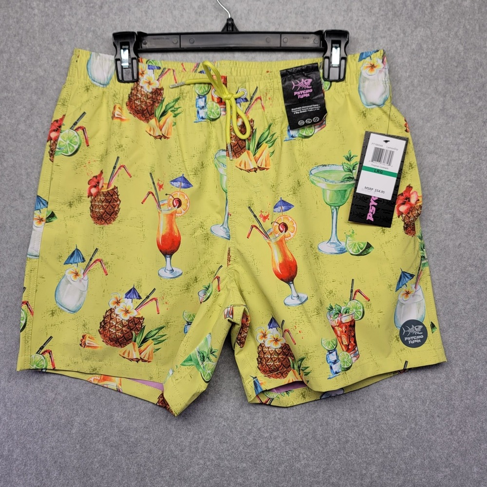 Psycho Tuna Pool Shorts Lemon Drop‎ Tropical Cocktails Size Large Waterproof